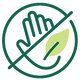 Circular icon with a hand holding a leaf, indicating prohibition or restriction.