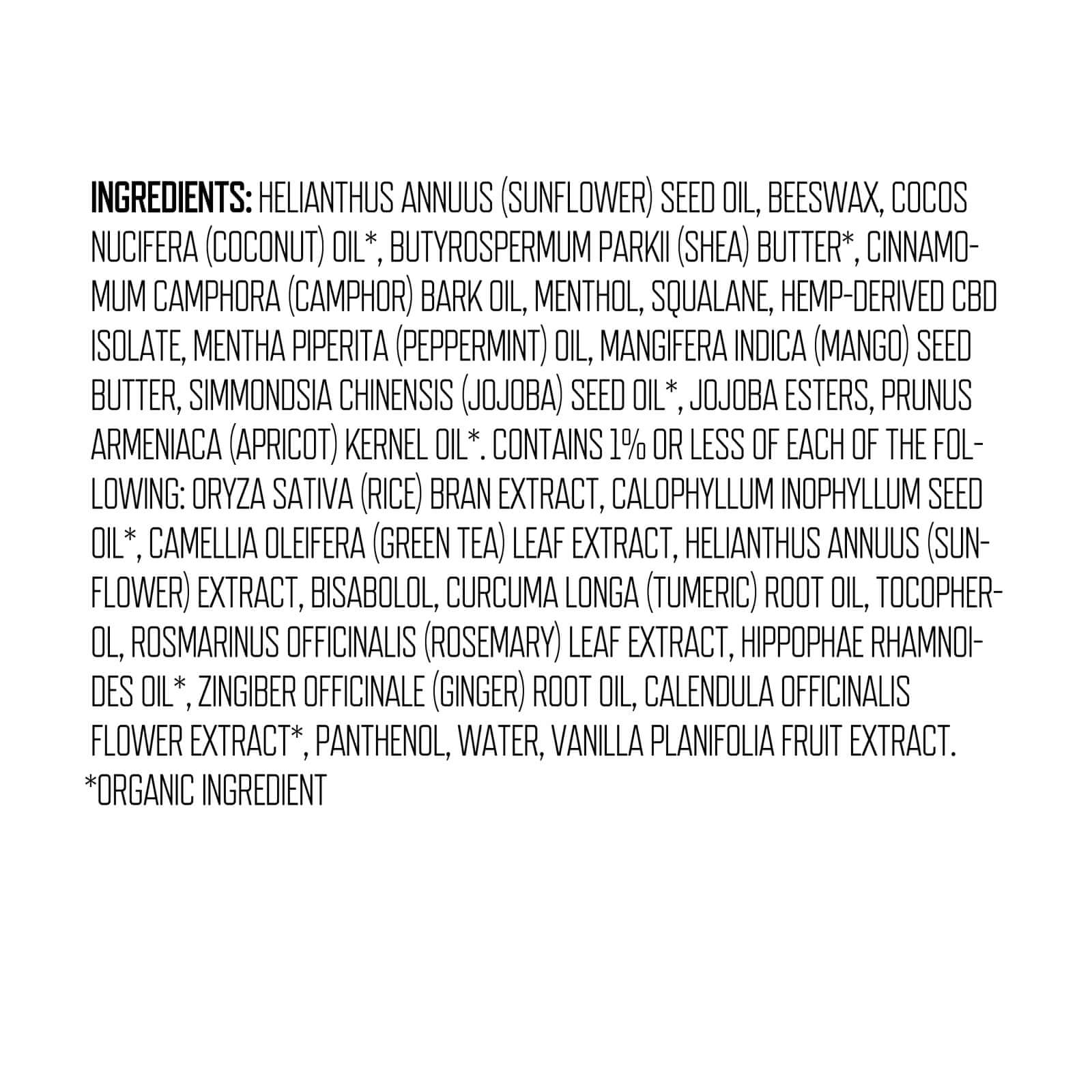 Product Image for List of ingredients on a white background