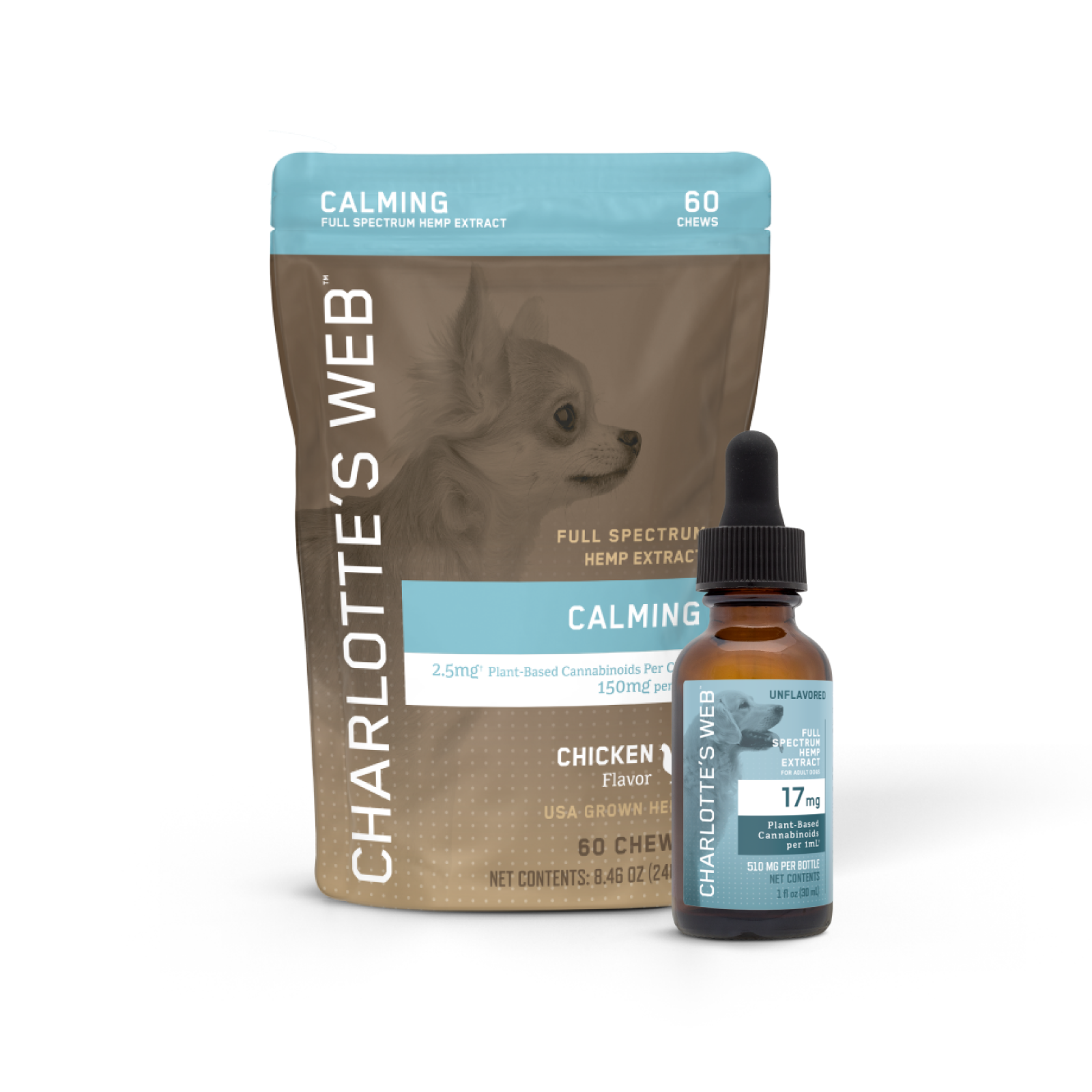 Charlotte's Web calming full spectrum hemp extract product on a white background