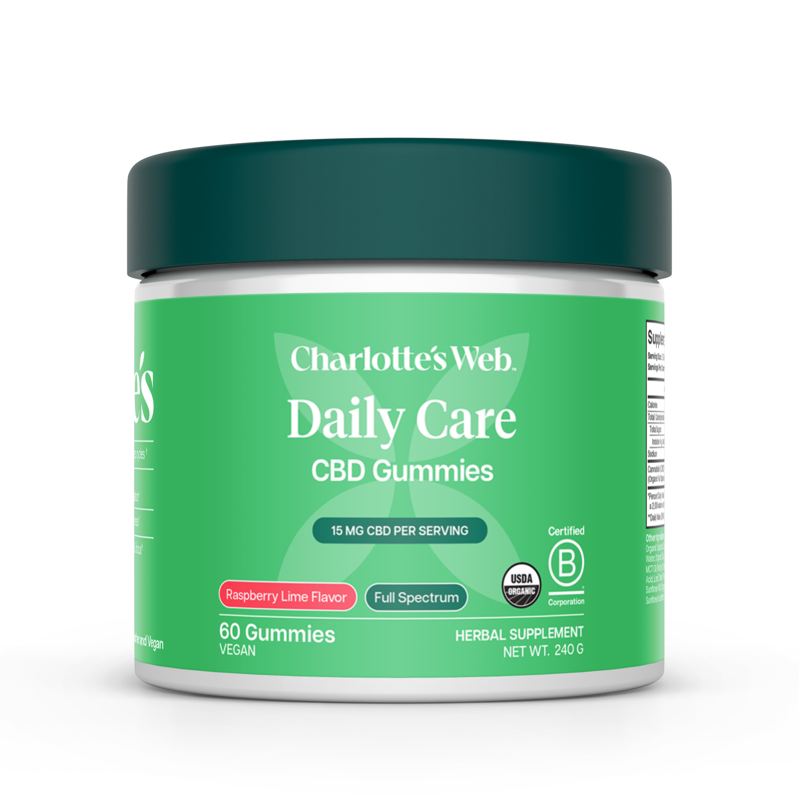 Product Image for Jar of Charlotte's Web Daily Care CBD Gummies on white background
