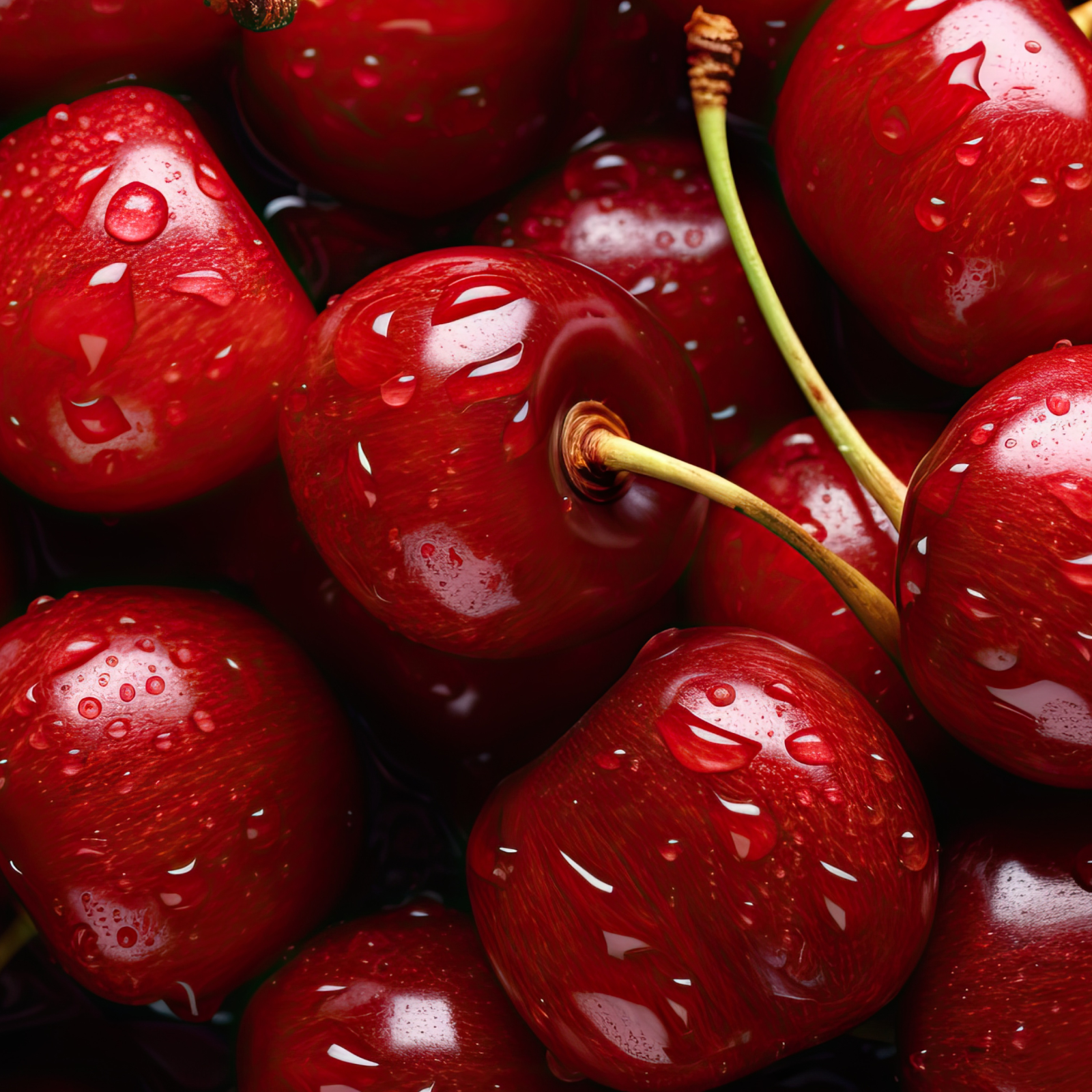 Product Image for Close-up of red cherries with water droplets on a dark background