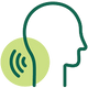 Icon of a person with headphones and a sound wave, representing audio or listening.