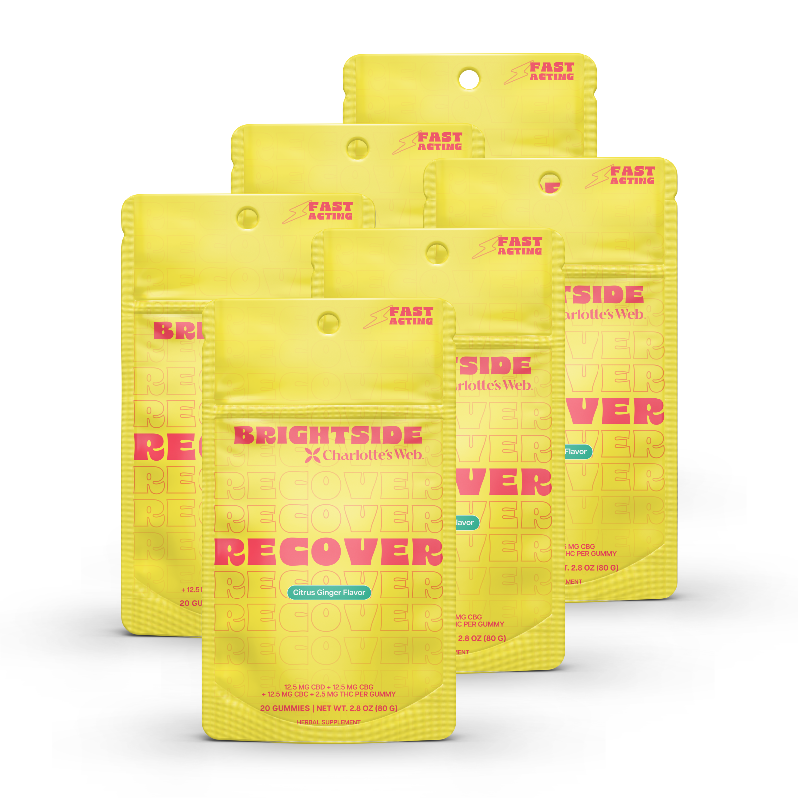 Product Image for Yellow packages of Brightside Recover by Charlotte's Web on a white background