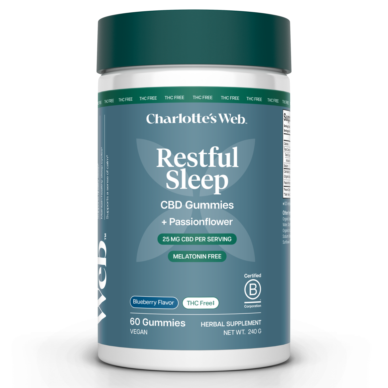Product Image for Charlotte's Web Restful Sleep CBD Gummies container on a white background