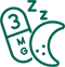Green icon with 3mg, sleep symbols, and a crescent moon on a white background