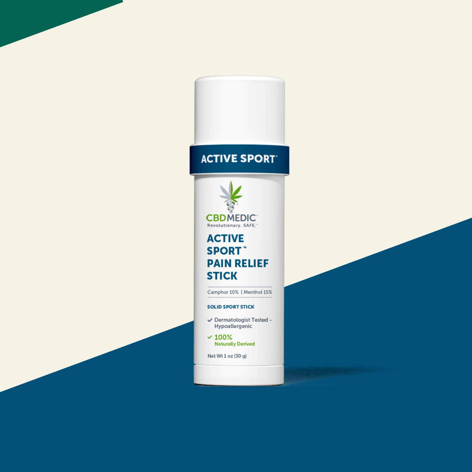 Product Image for CBD Medic Active Sport Pain Relief Stick on two tone background