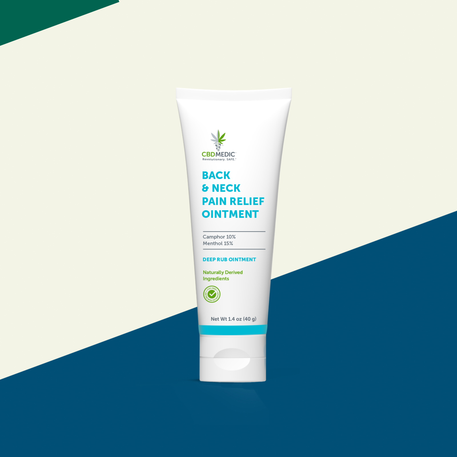 Product Image for Tube of Back &amp; Neck Pain Relief Ointment on a two-tone background