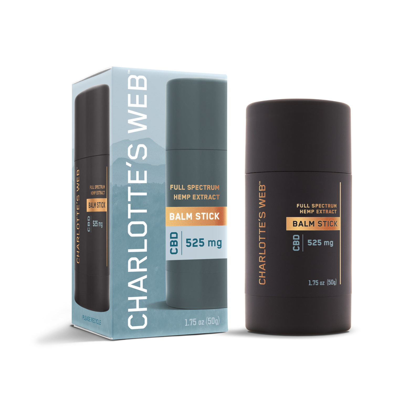 Charlotte's Web CBD balm stick packaging on a white background