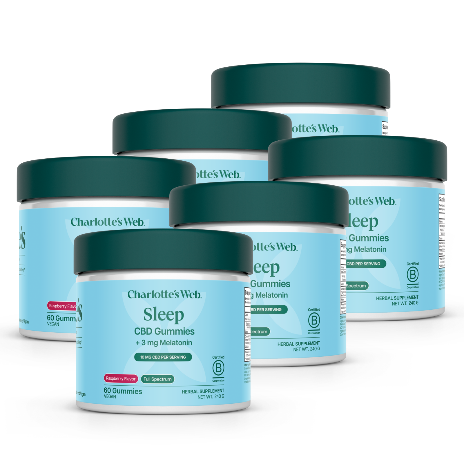 Product Image for Multiple containers of Charlotte&#39;s Web Sleep CBD Gummies on a white background