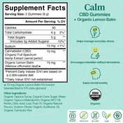 Product Image for Charlotte&#39;s Web Calm CBD Gummies supplement facts on blue background