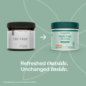 Product Image for Two jars of Charlotte&#39;s Web gummies on a green background with text about packaging refresh.