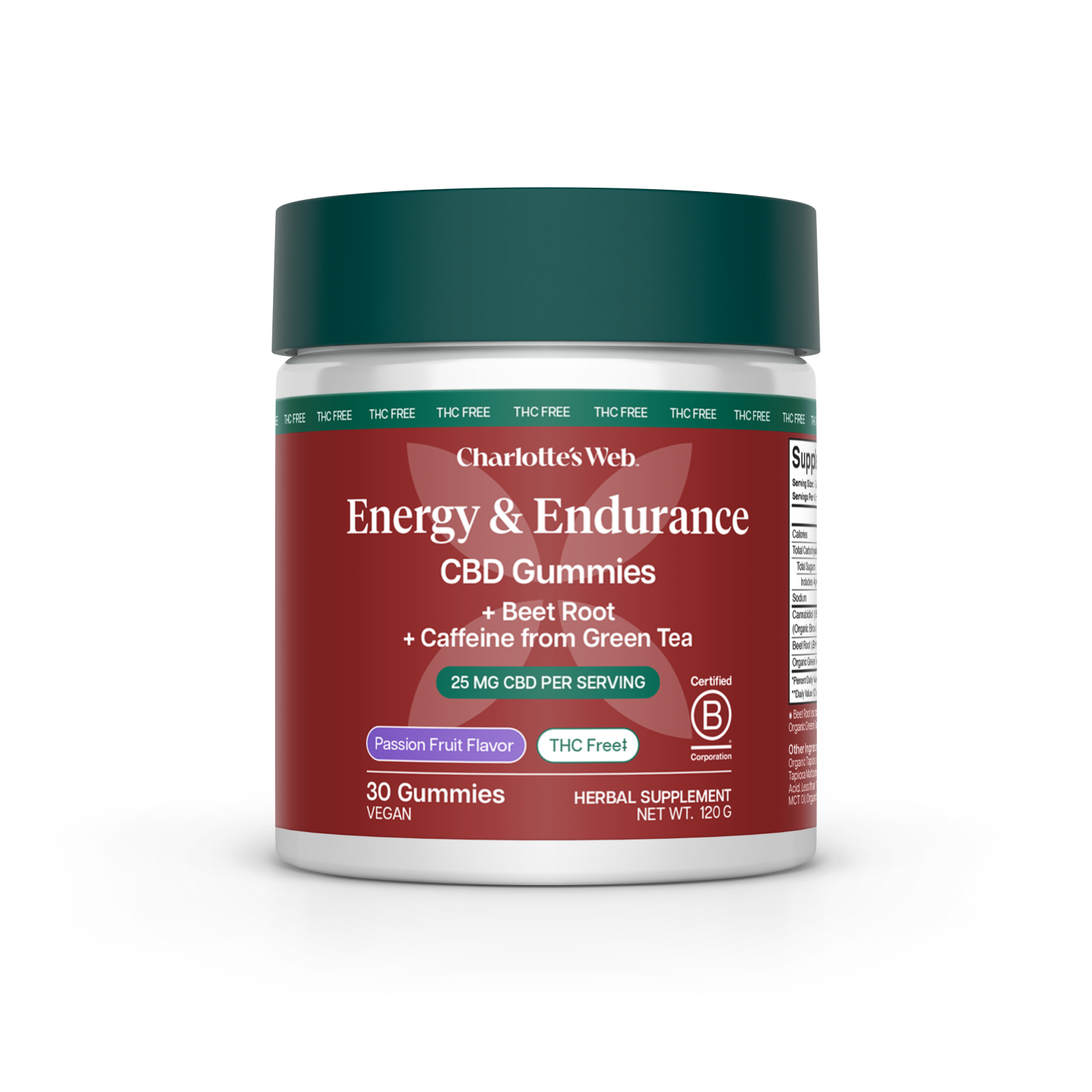Product Image for Jar of Charlotte&#39;s Web 30ct Energy &amp; Endurance CBD Gummies on a white background