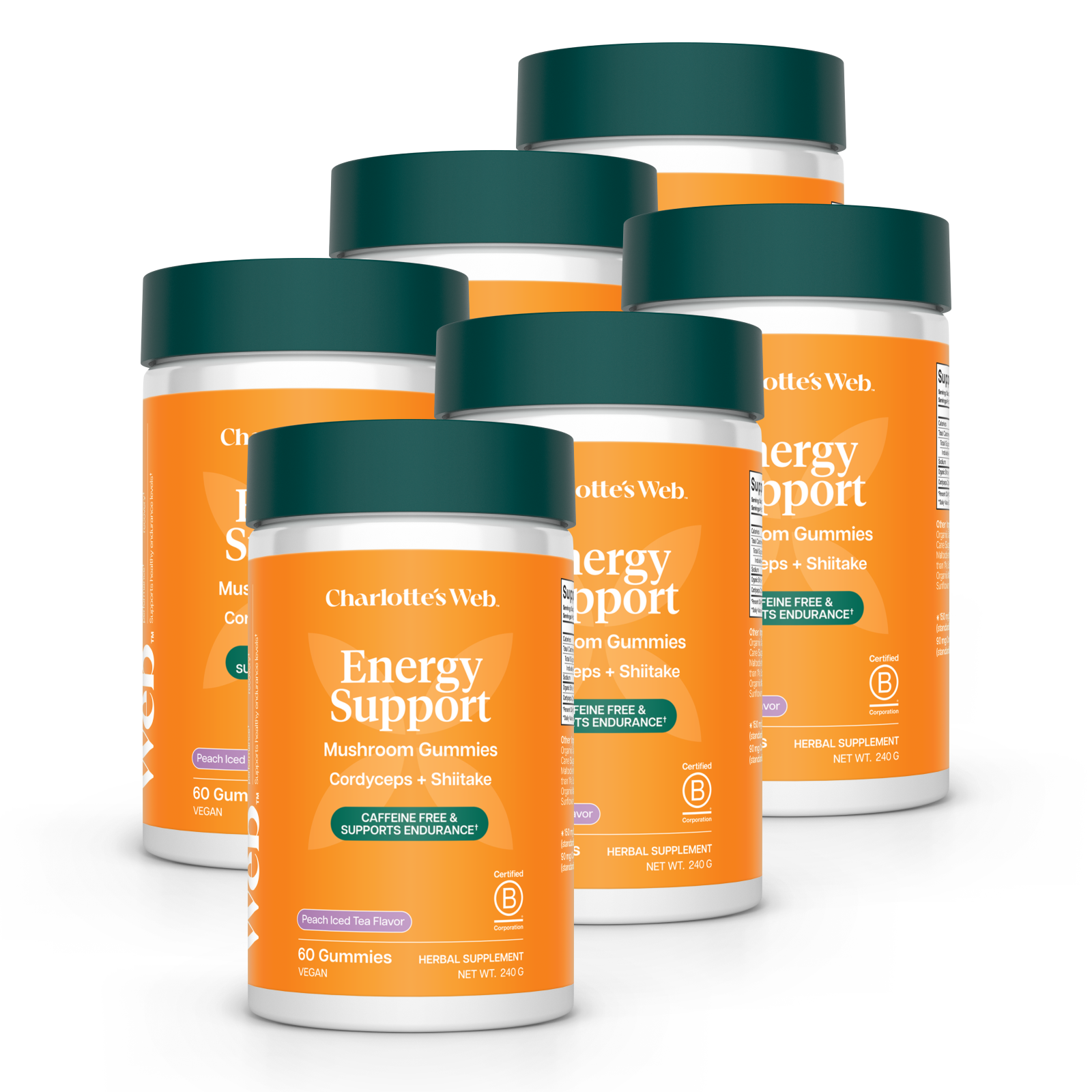 Product Image for Multiple bottles of Charlotte&#39;s Web Energy Support gummies on a white background
