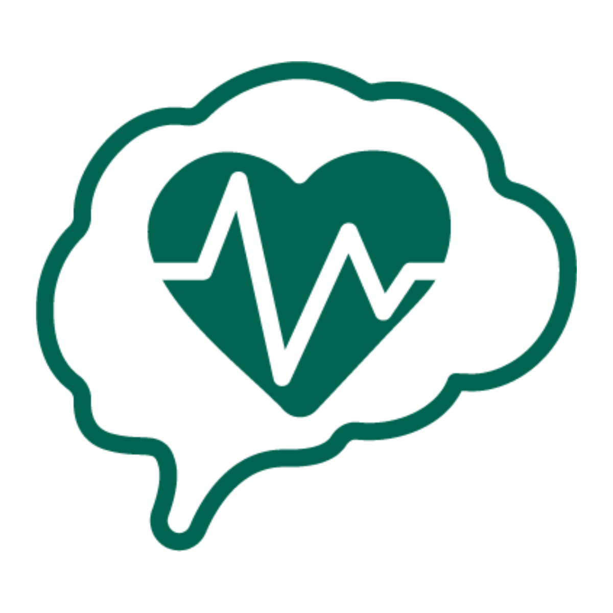 Green heart with a pulse line inside a cloud-like shape on a white background