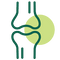 Icon of a knee joint with a green circle on a white background