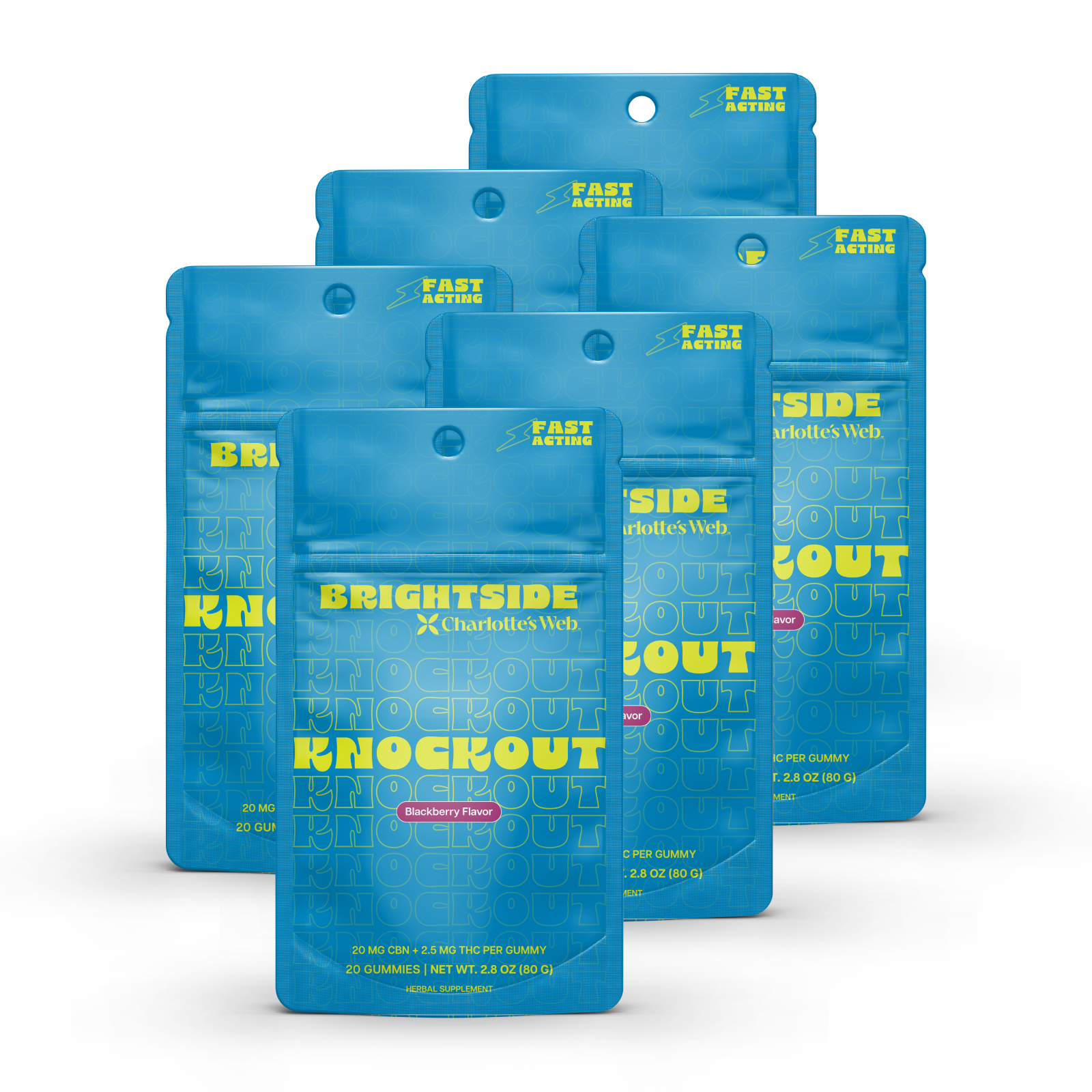 Product Image for Pack of 6 Knockout Brighside Gummies on white background