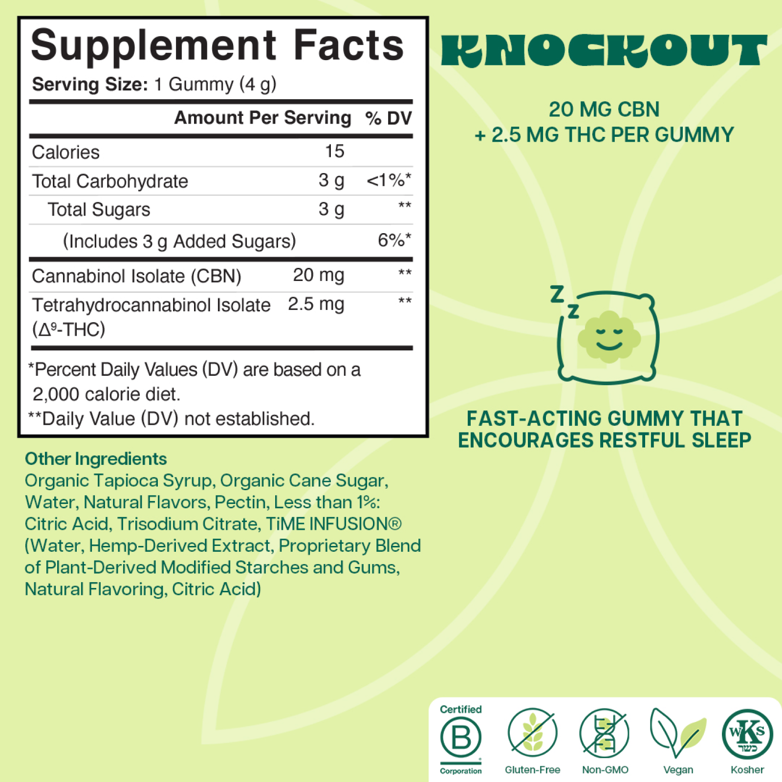 Product Image for Knockout Brighstide Gummies Supplement Facts Label 