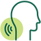 Icon of a person with headphones and a sound wave, representing audio or listening.