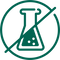 Green icon of a beaker with a crossed-out circle, indicating no chemicals or testing.