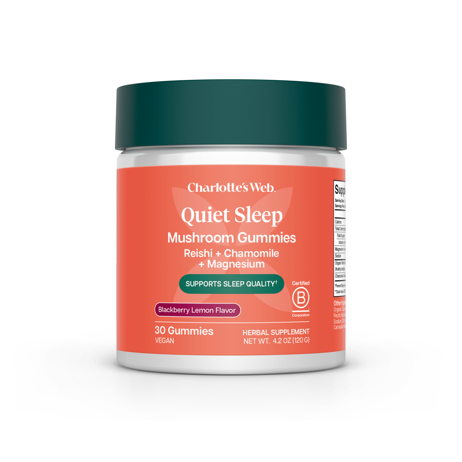 Product Image for Jar of Charlotte&#39;s Web Quiet Sleep Mushroom Gummies on a white background