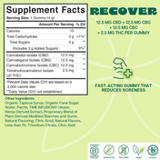 Product Image for Supplement facts label for Recover THC Gummies with CBD and THC on a green background