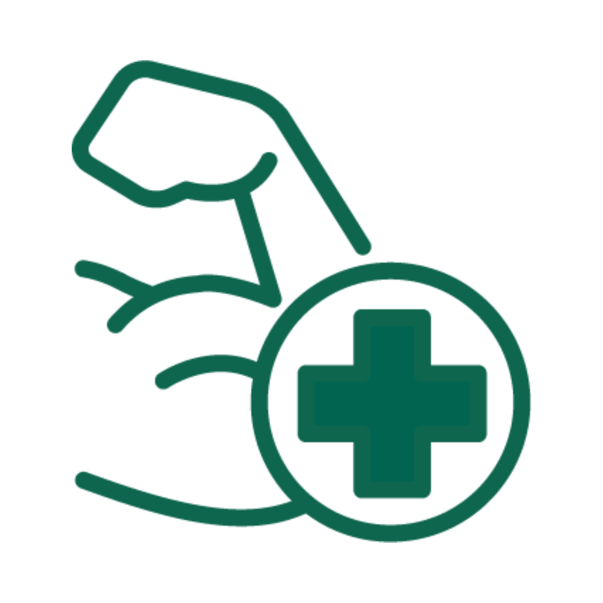 Green icon of a magnifying glass with a cross, likely representing healthcare or medical examination.