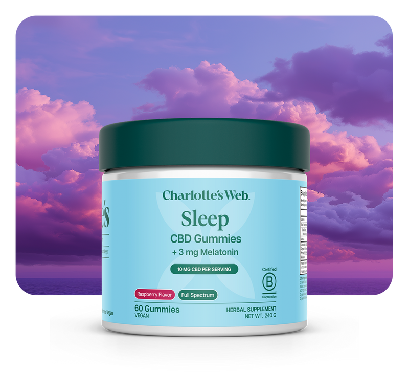 Sleep CBD Gummies on a purple sky background