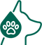 Green icon of a drop with a paw print inside, on a white background