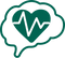 Green heart with a pulse line inside a brain on a white background
