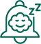 Green icon of a cloud with a smiley face inside a bell, indicating sleep.