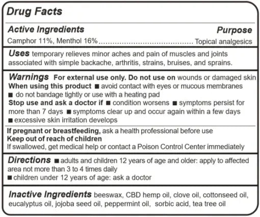 Product Image for Drug facts label for a topical analgesic product with active and inactive ingredients, uses, and warnings.