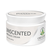 Product Image for Jar of unscented massage cream with CBD Clinic branding on a white background