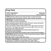 Product Image for Drug facts label for a topical analgesic product with active ingredient camphor.